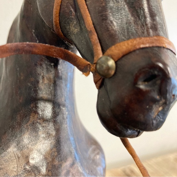 Vintage Leather Wrapped Bucking Horse Figure Statue Western Rustic Brown 15 3/4” - Picture 11 of 16